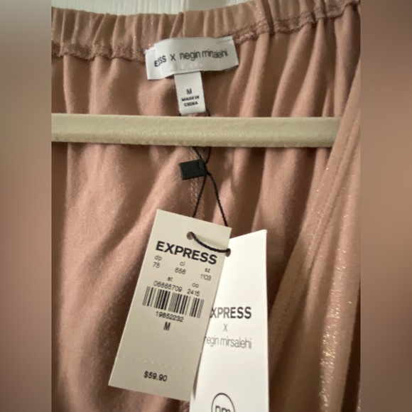 Express x Negin Mirsalehi Pink Tan Metallic Tie Wrap Blouse - Picture 2 of 4